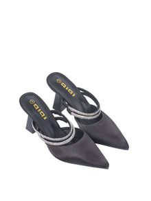 Crystal Strap Pointed Block Heel Mules - TX88-040