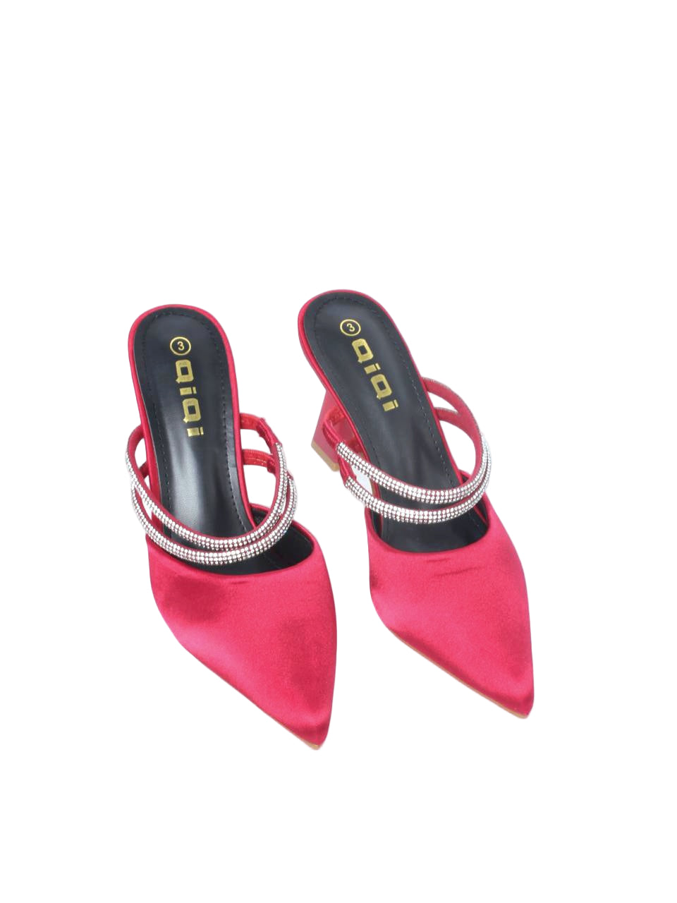 Crystal Strap Pointed Block Heel Mules - TX88-040