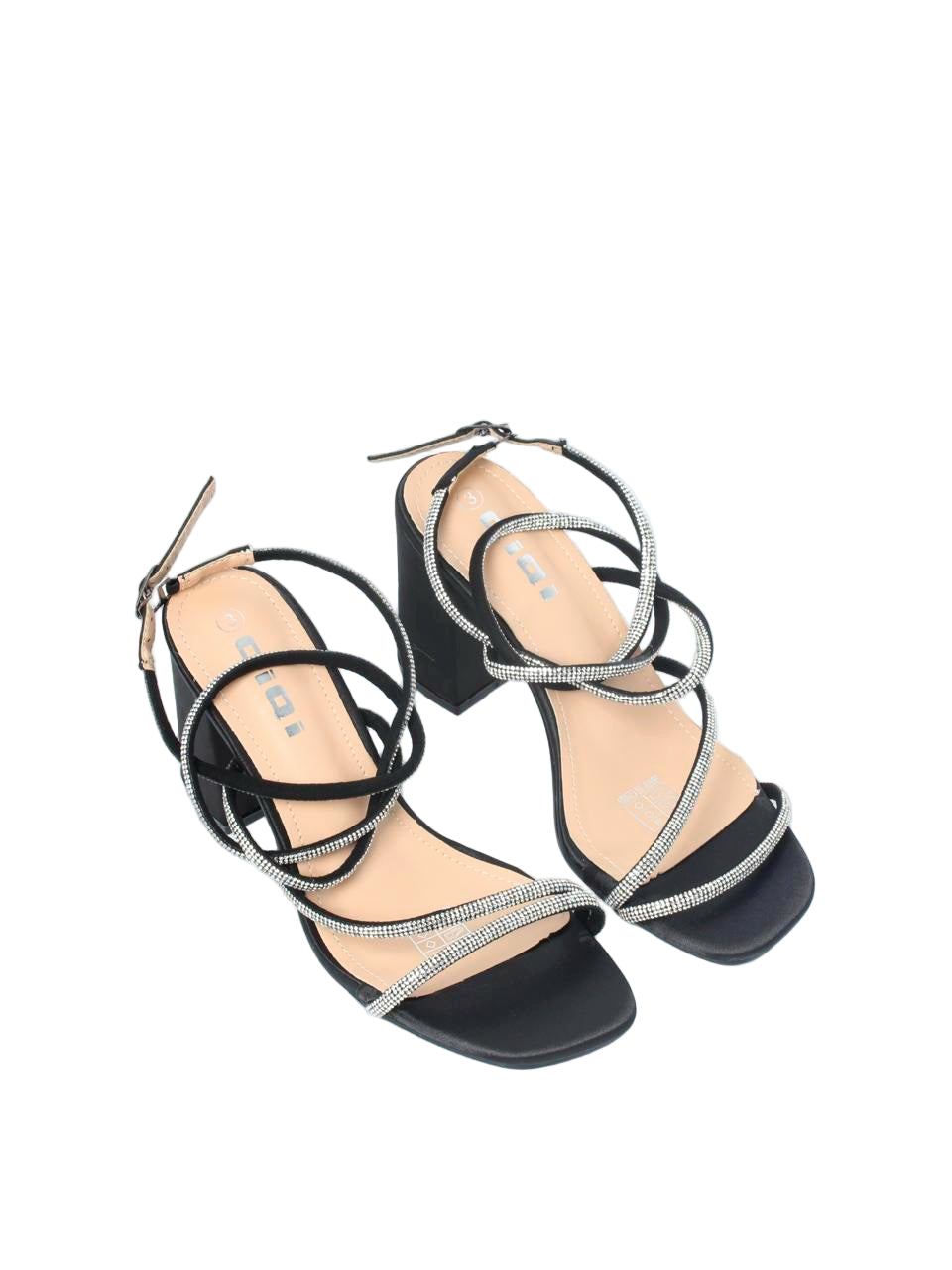 Multi-Strap Rhinestone Block Heels - TX89-067
