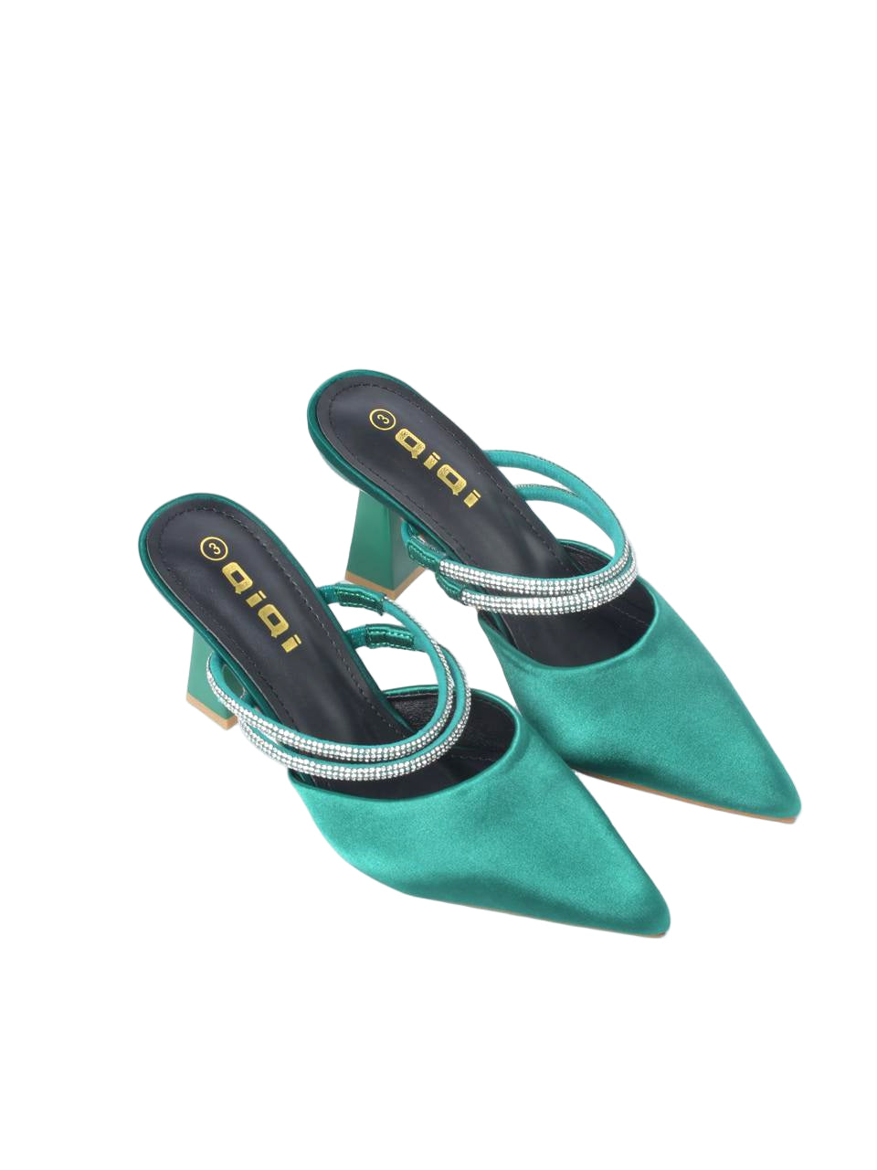 Crystal Strap Pointed Block Heel Mules - TX88-040