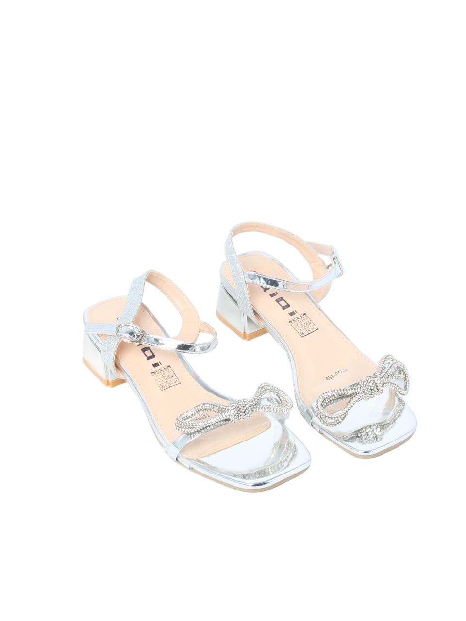 Clear Strap Rhinestone Bow Block Heels - TX89-050