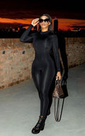 Sleek Black Long Sleeve Bodycon Jumpsuit