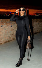 Sleek Black Long Sleeve Bodycon Jumpsuit