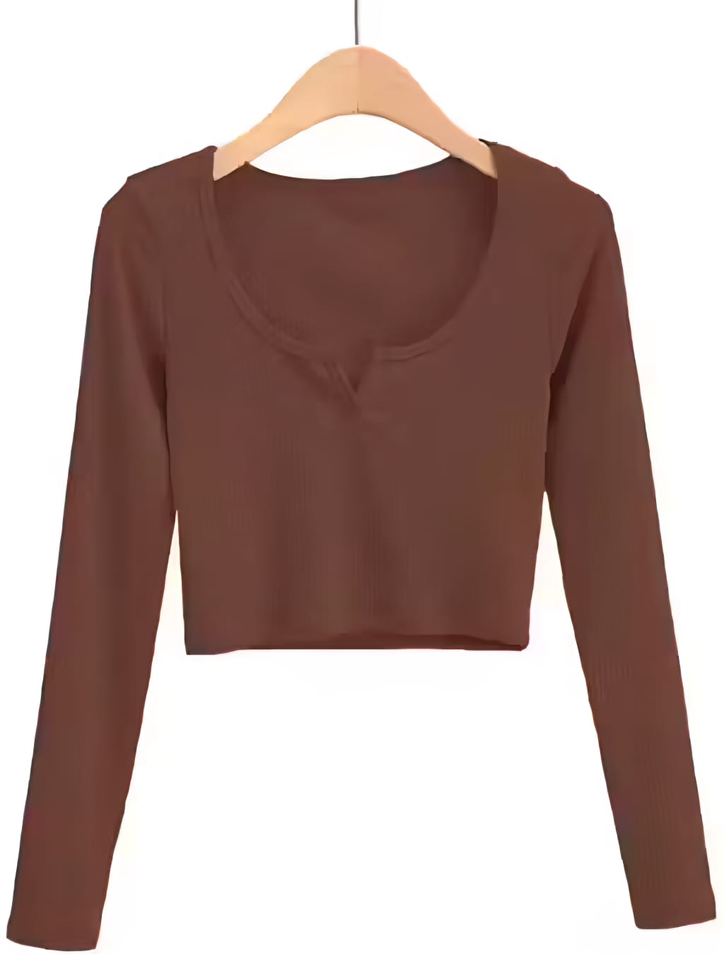 Ribbed Long Sleeve Crop Top – Slim Fit V-Notch Neck