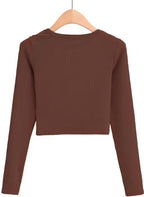 Ribbed Long Sleeve Crop Top – Slim Fit V-Notch Neck