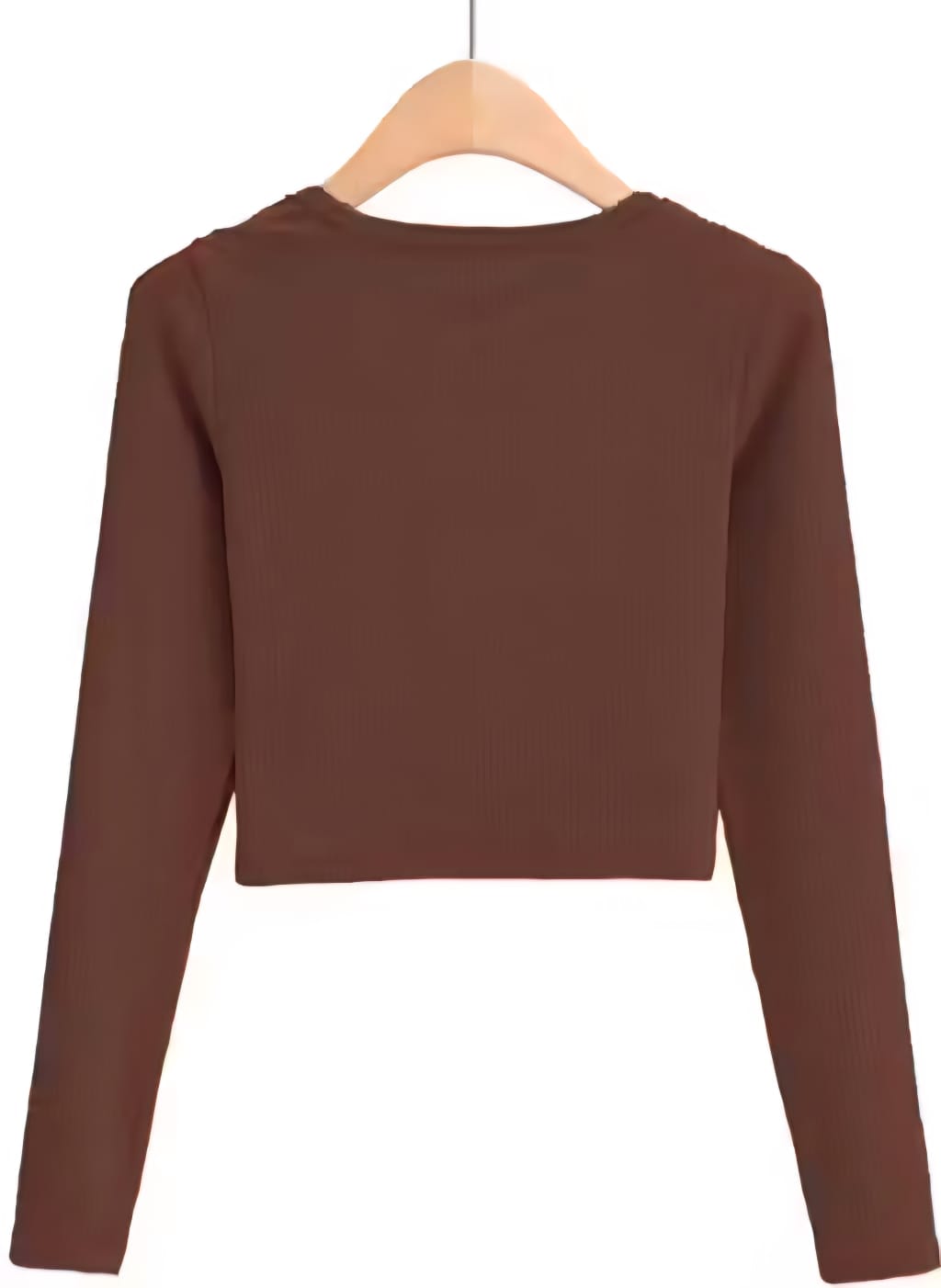 Ribbed Long Sleeve Crop Top – Slim Fit V-Notch Neck