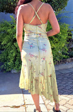 Floral Print Midi Dress with Spaghetti Straps and Flared Hem Detail