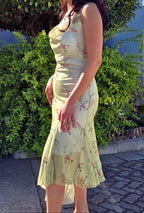 Floral Print Midi Dress with Spaghetti Straps and Flared Hem Detail