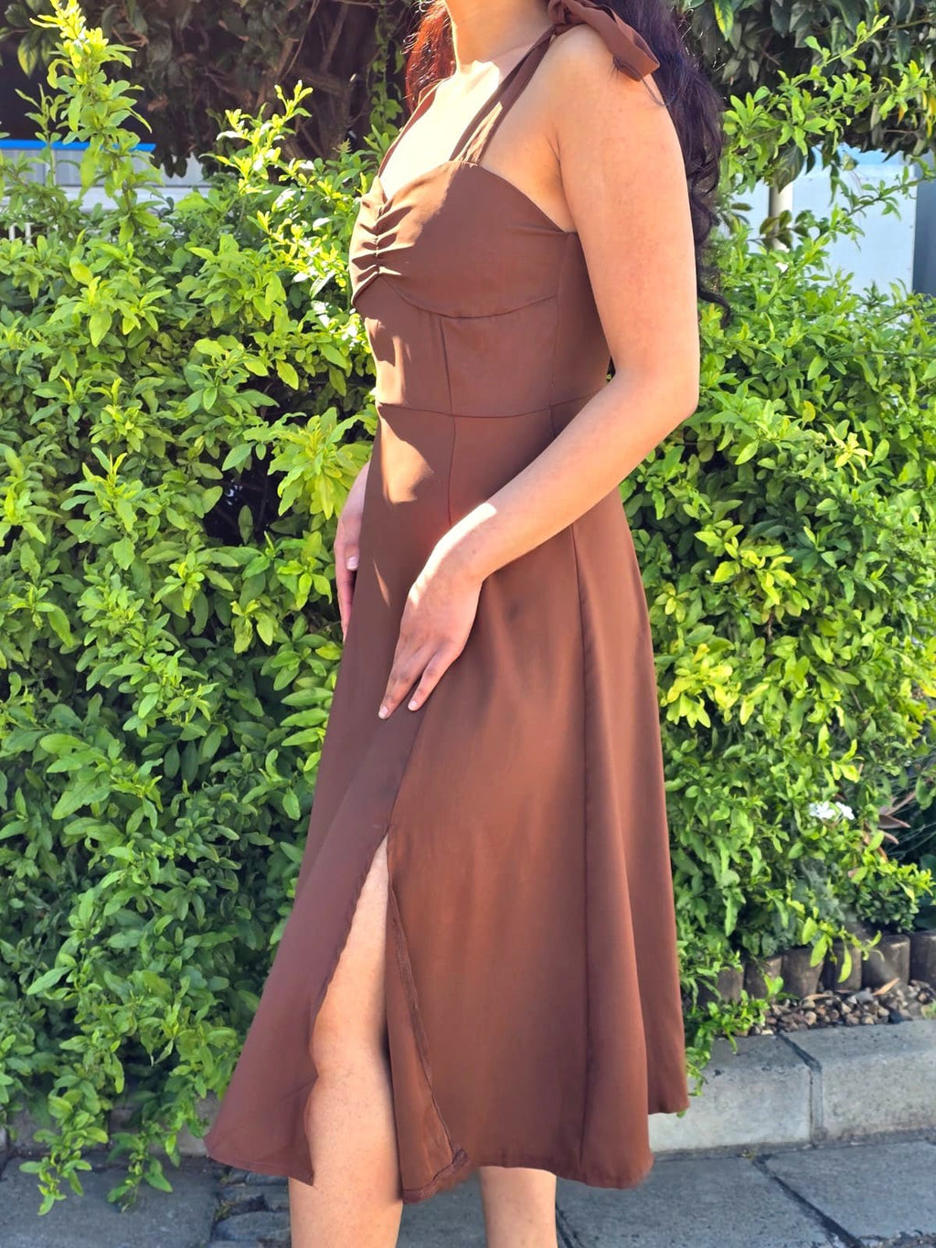 Tie-Shoulder Sweetheart Midi Dress – Flowy A-Line Style