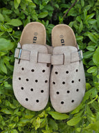 Suede Buckle Clog Sandals