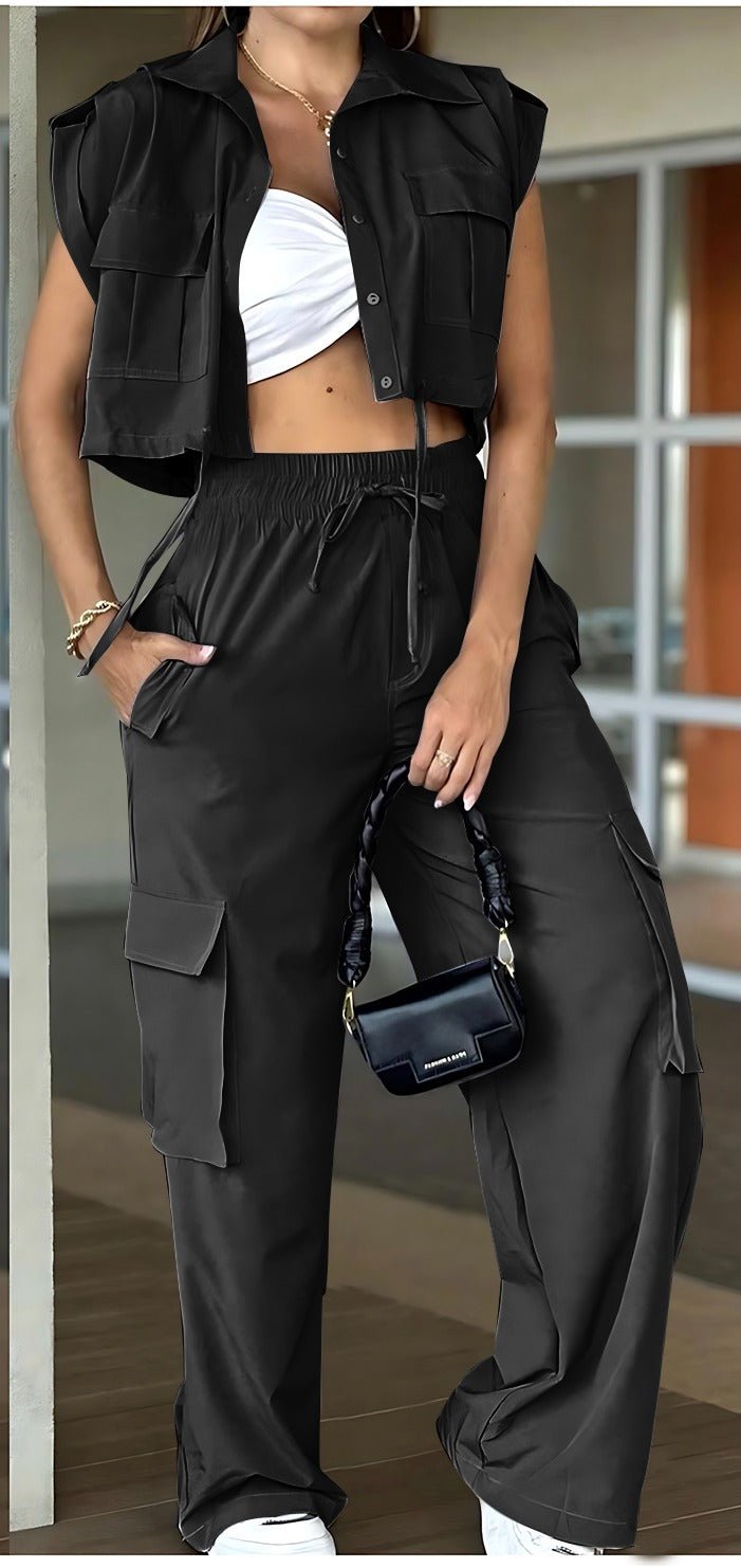 Utility Vest & Cargo Pants 2-Piece Set – Trendy Streetwear Outfit