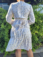 Floral V Neck Frill Tier Dress With Belt
