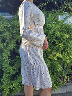 Floral V Neck Frill Tier Dress With Belt