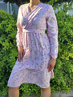 Floral V Neck Frill Tier Dress With Belt