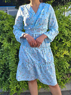 Floral V Neck Frill Tier Dress With Belt