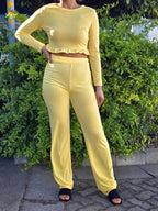 Plain Round Collar Ruffled Hem Two Piece Set