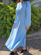 Puff Sleeve V Neck Maxi Dress Without Belt