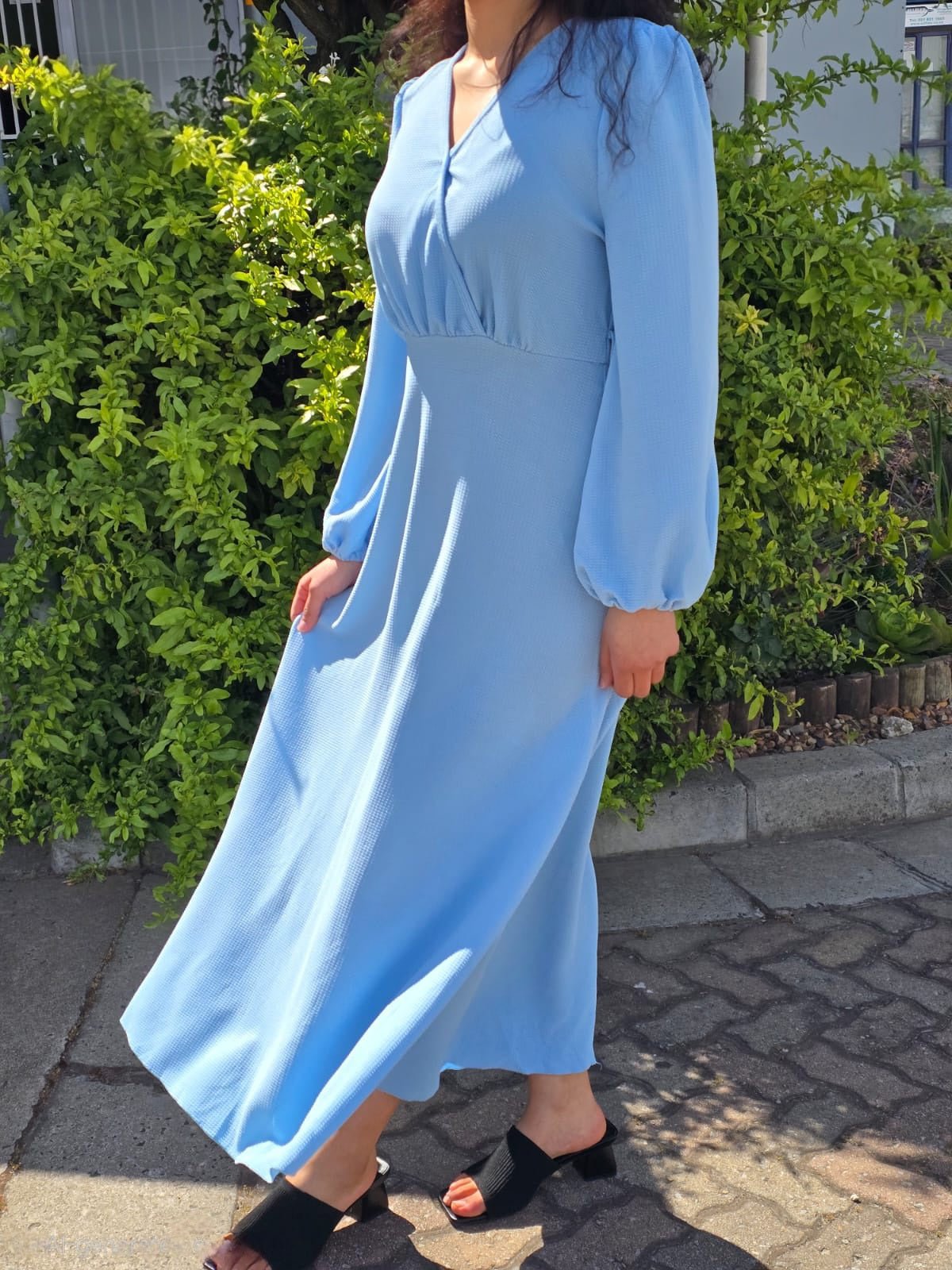 Puff Sleeve V Neck Maxi Dress Without Belt