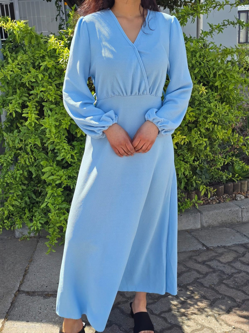 Puff Sleeve V Neck Maxi Dress Without Belt