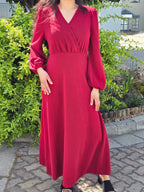 Puff Sleeve V Neck Maxi Dress Without Belt