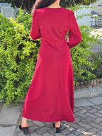 Puff Sleeve V Neck Maxi Dress Without Belt
