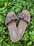 Gold Buckle Slide Sandals