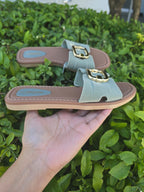 Gold Buckle Slide Sandals
