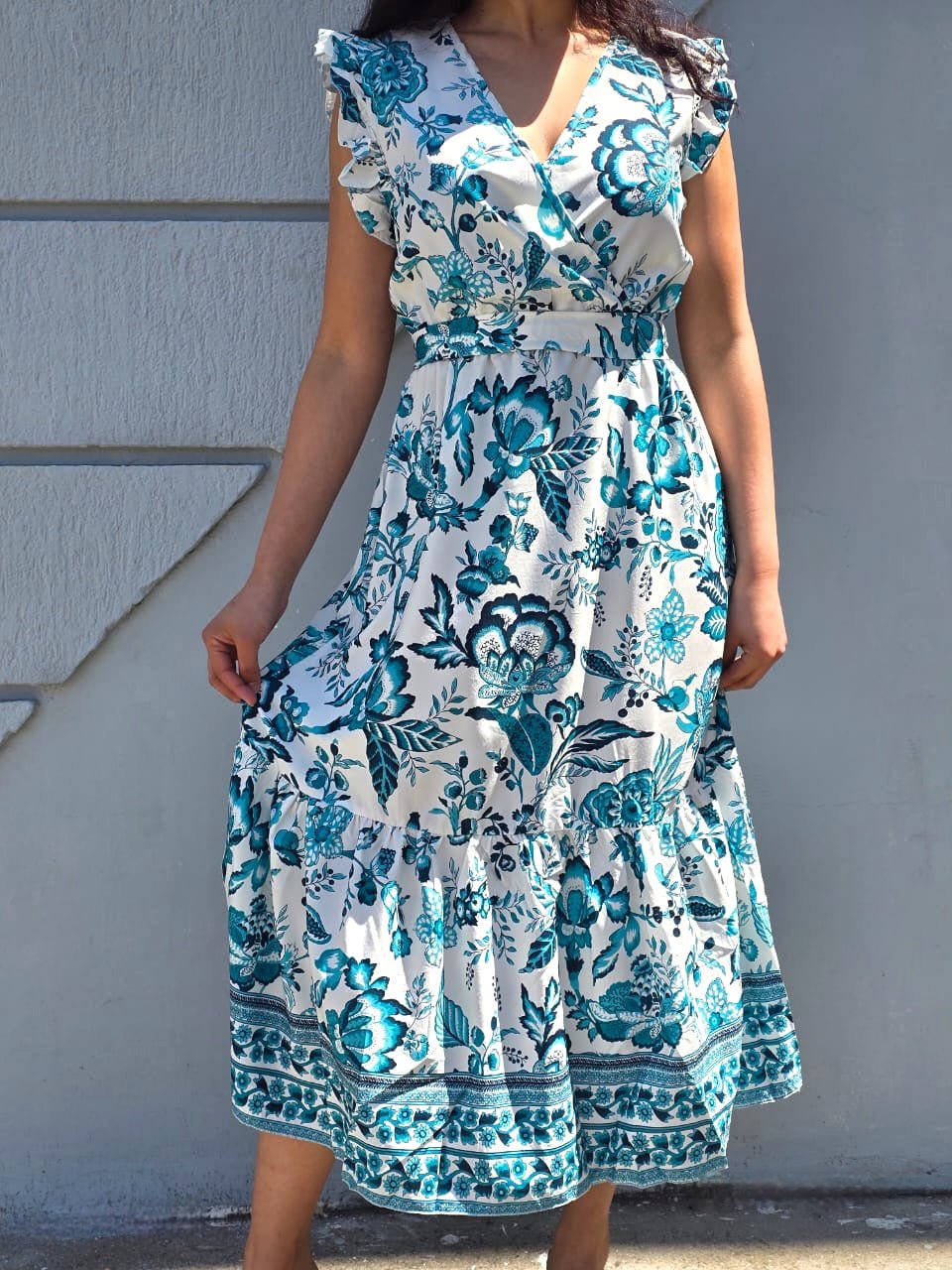 Elegant Frilled Sleeve Floral Dress - Perfect for Summer