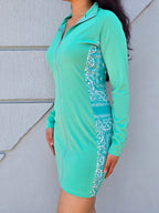 Paisley Bandanna Stitching Stand Collar Bodycon Mini Dress