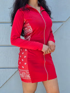 Paisley Bandanna Stitching Stand Collar Bodycon Mini Dress