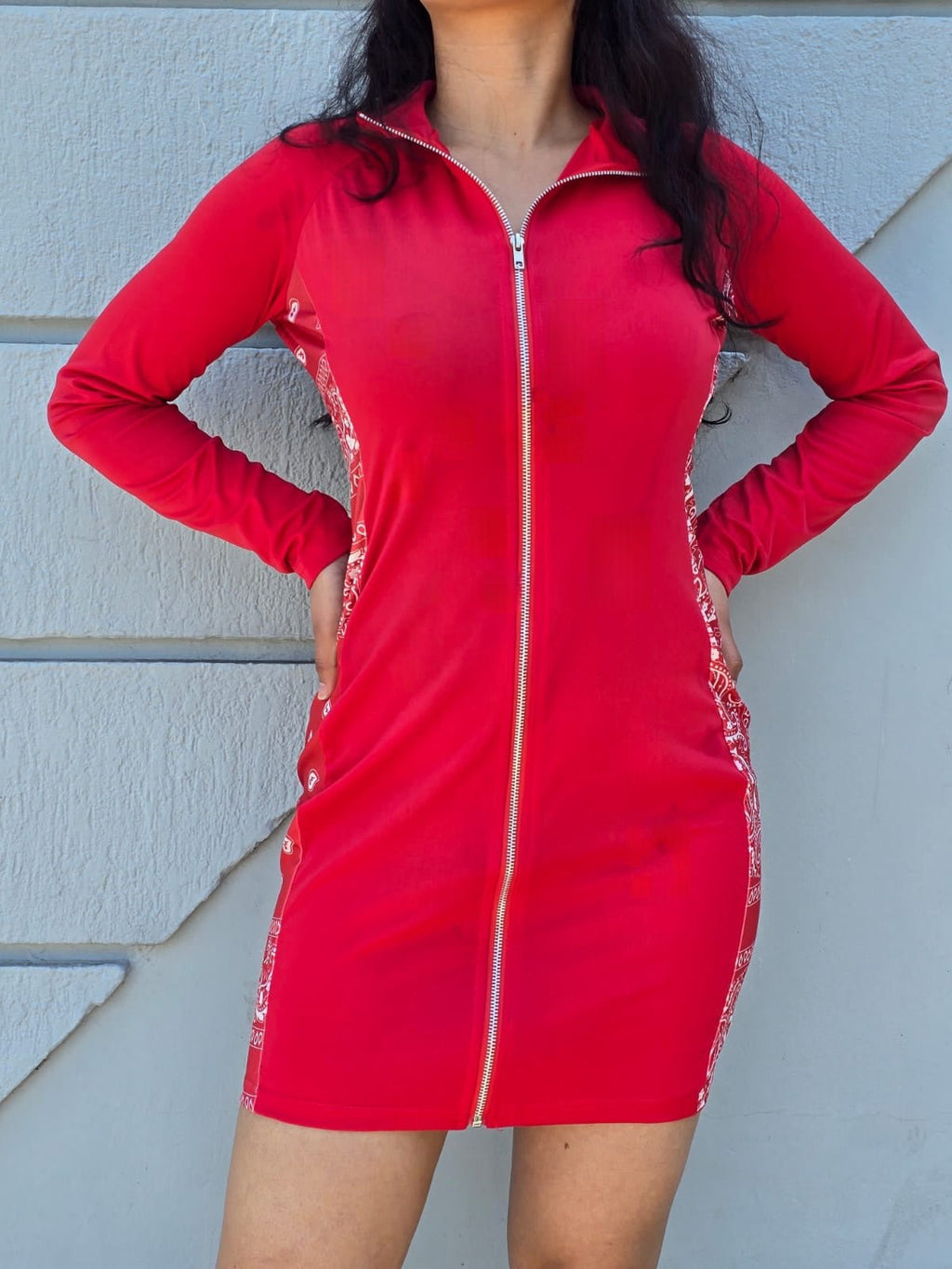 Paisley Bandanna Stitching Stand Collar Bodycon Mini Dress