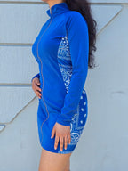 Paisley Bandanna Stitching Stand Collar Bodycon Mini Dress