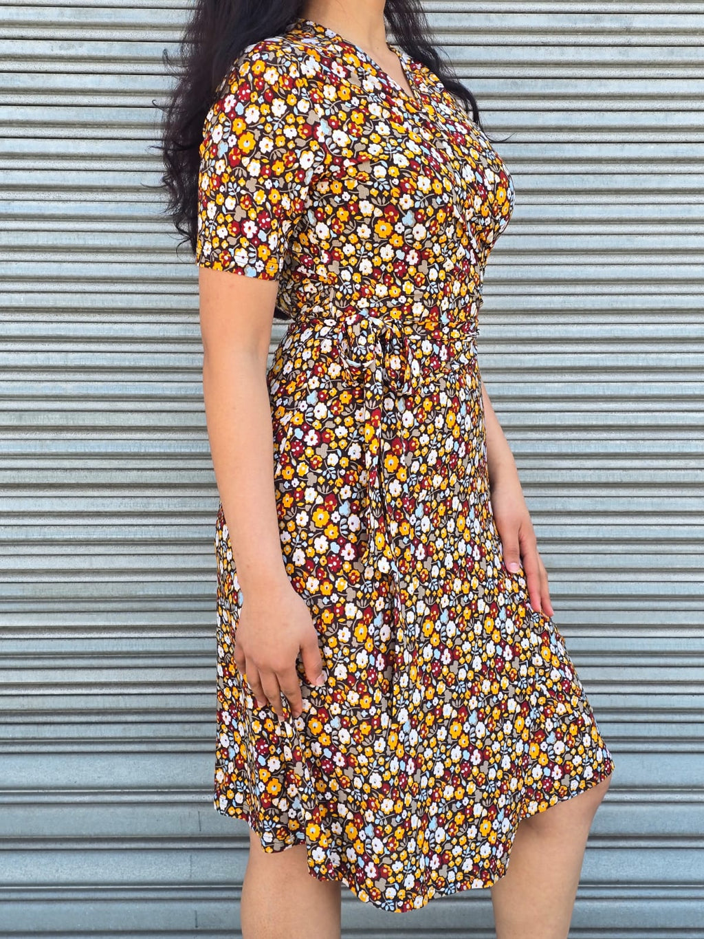 Pattern floral midi wrap dress