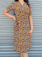 Pattern floral midi wrap dress