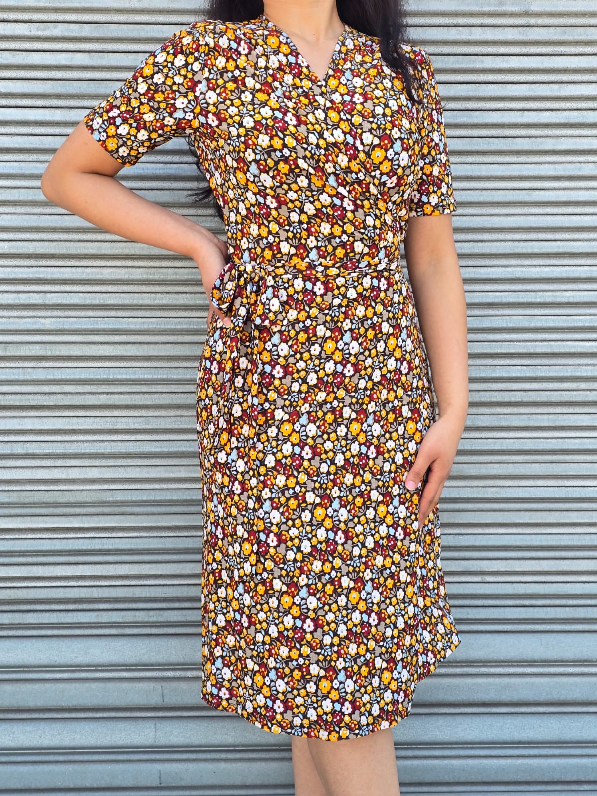 Pattern floral midi wrap dress