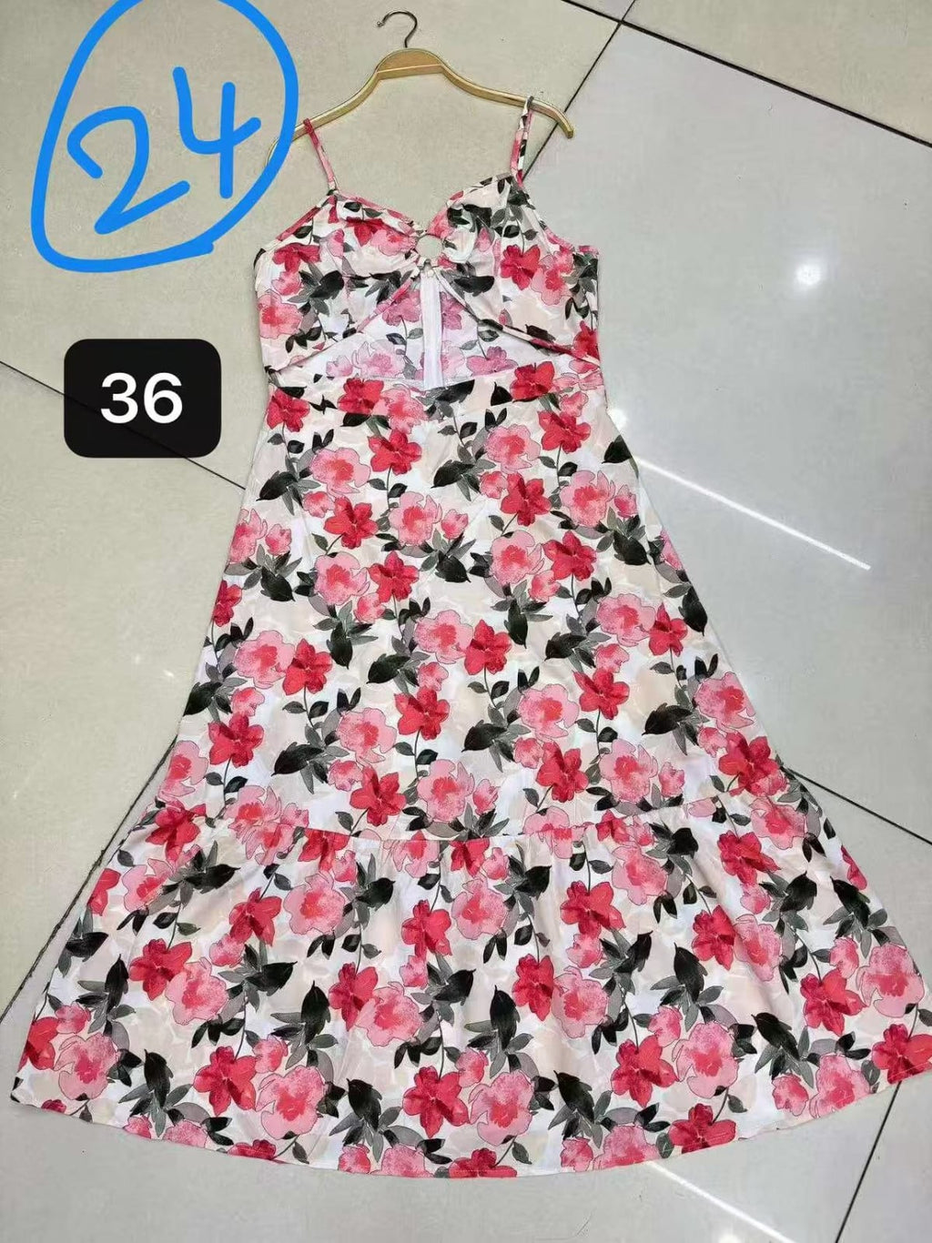 Pink Floral Keyhole Cutout Midi Dress