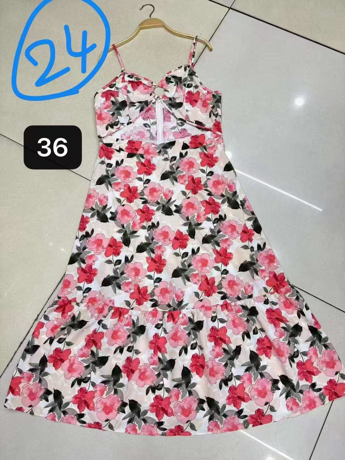 Pink Floral Keyhole Cutout Midi Dress