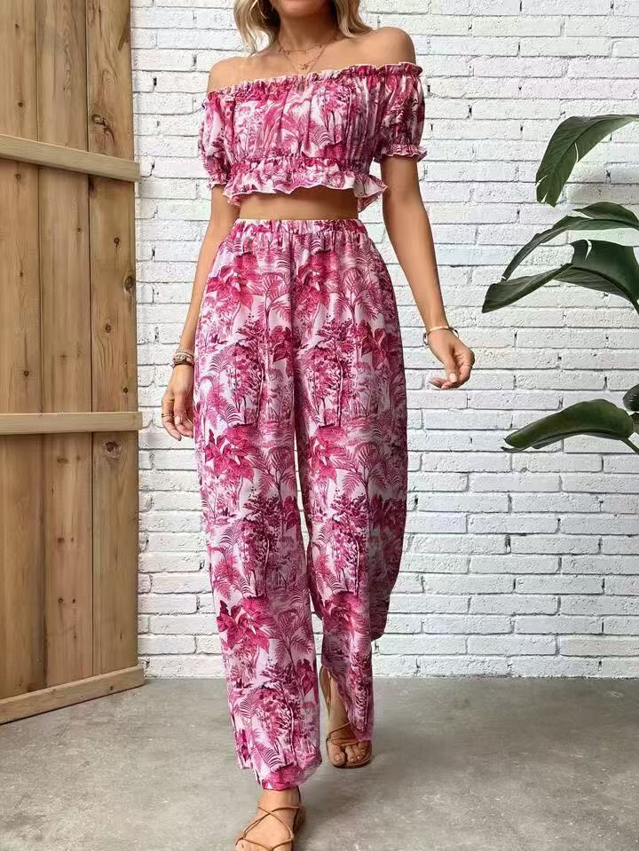 Pink Tropical Print Two-Piece Set