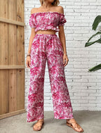 Pink Tropical Print Two-Piece Set