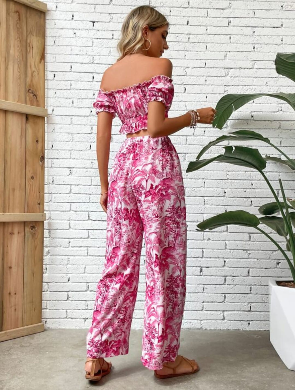 Pink Tropical Print Two-Piece Set