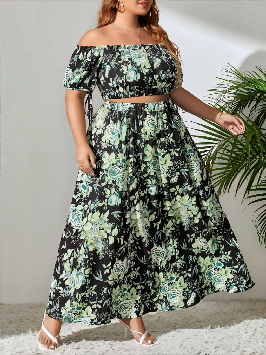 Off-shoulder Floral Two-Piece Set