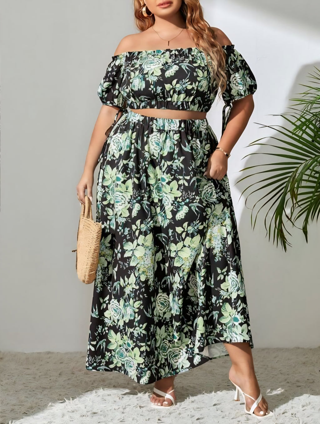Off-shoulder Floral Two-Piece Set