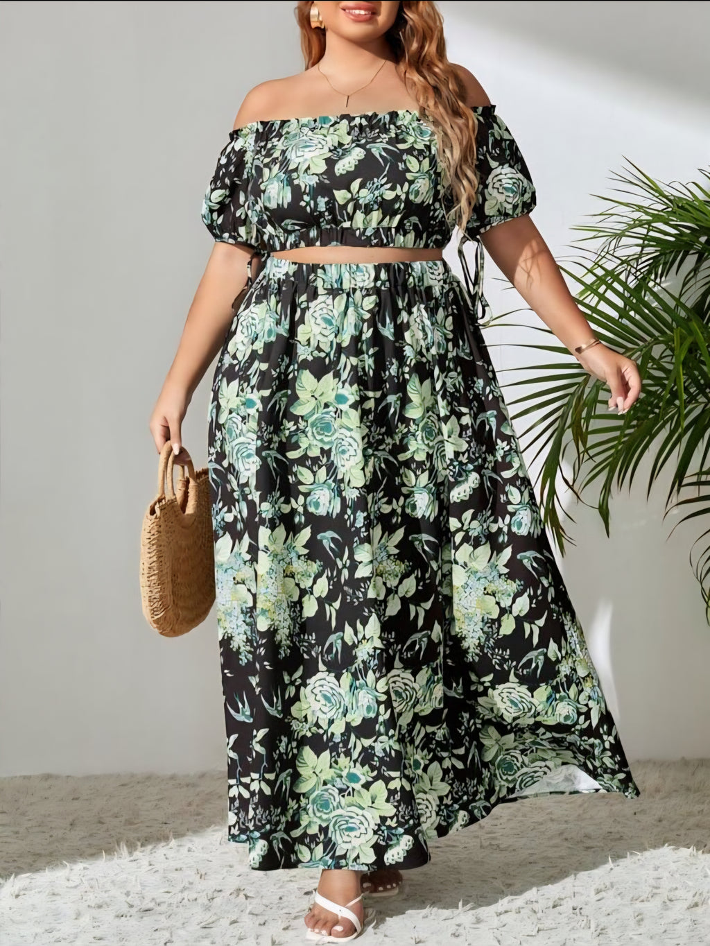 Off-shoulder Floral Two-Piece Set