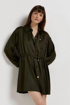 Satin Button-Up Shirt Dress