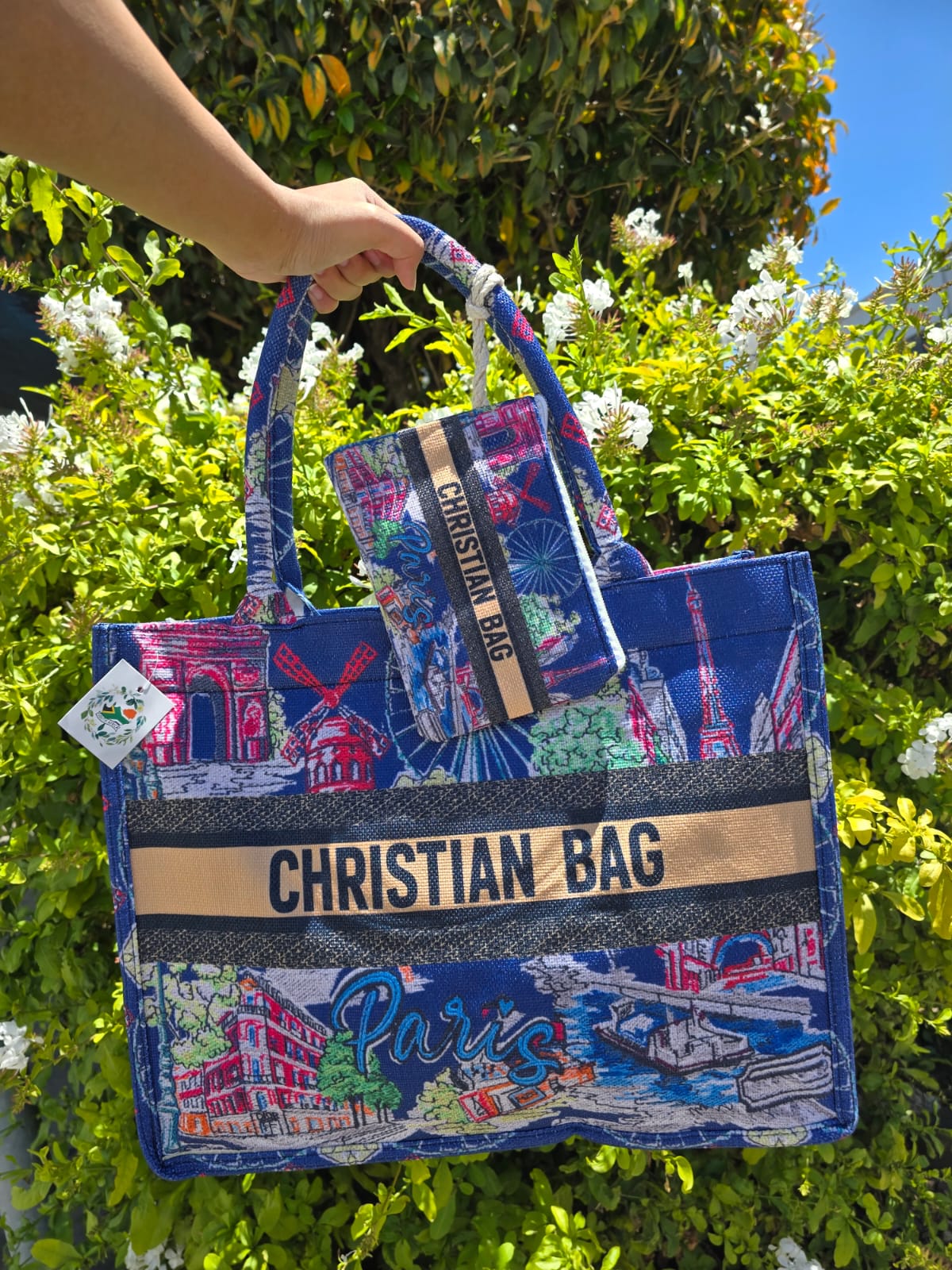 Printed Fabric Tote Bag with Matching Pouch - BB-12072
