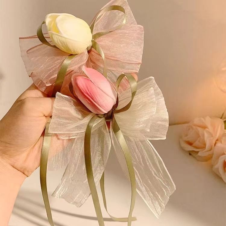 Tulips Floral Hair Bow Clips 3pc