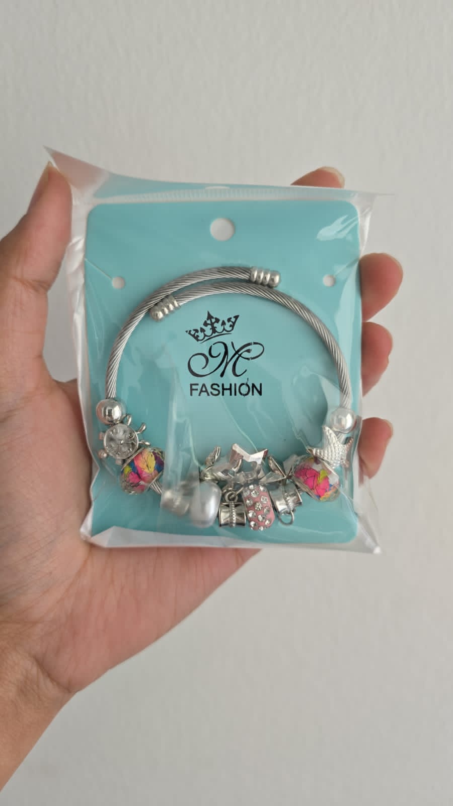 Silver Charm Bracelet with Beads & Pendants