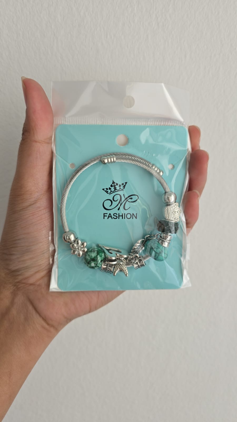 Silver Charm Bracelet with Beads & Pendants