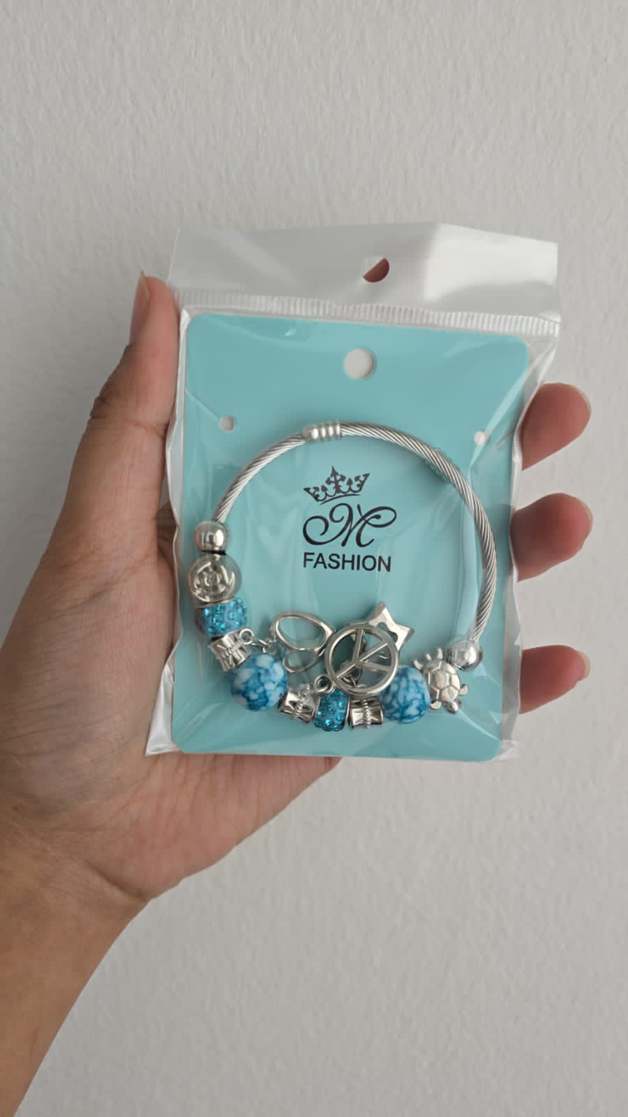 Silver Charm Bracelet with Beads & Pendants