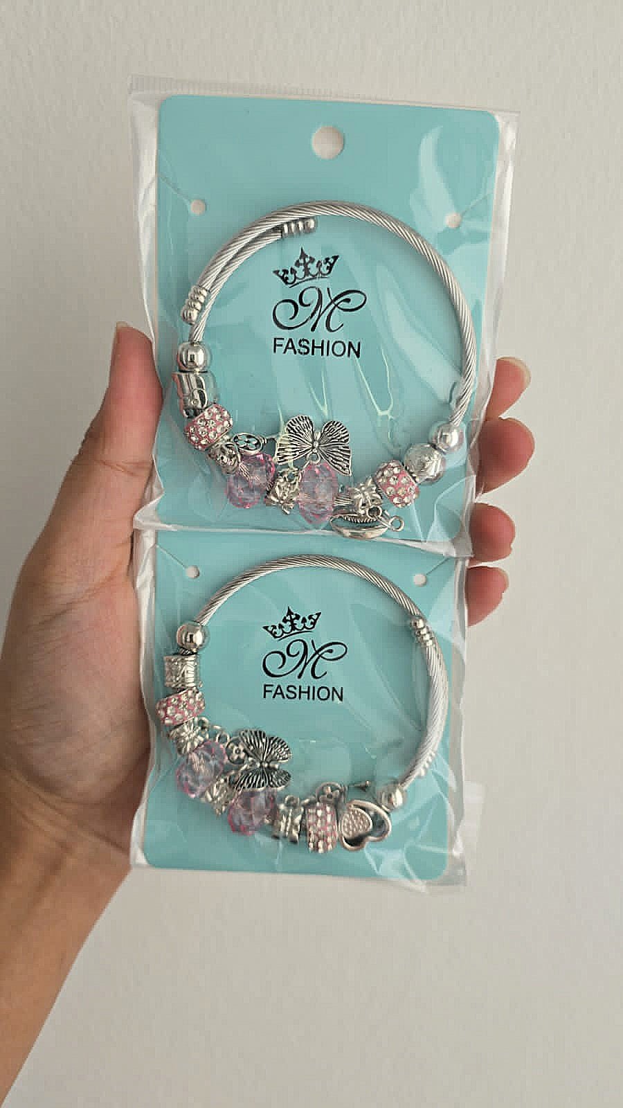 Silver Charm Bracelet with Beads & Pendants